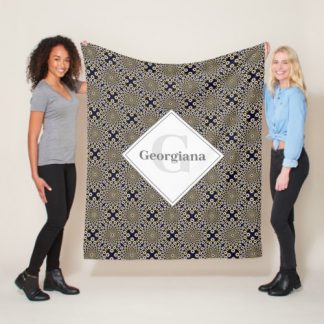 Personalized We Are Watching You Navy &amp; Gold Tiled Fleece Blanket