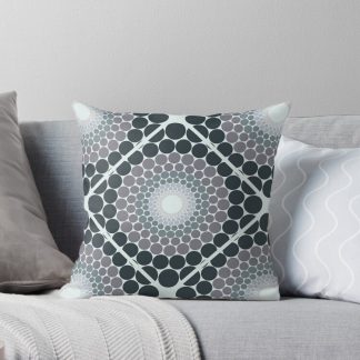 Pillow, Radiant Silver Smoke Dot Mandala Diamond Tile designed and sold by Triplicate Limited