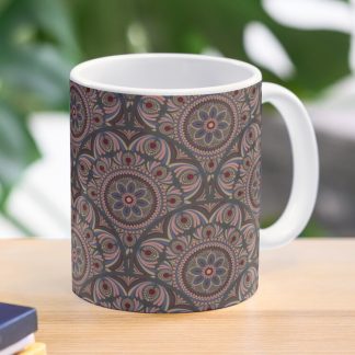 Coffee Mug, Royal Circle Rosette Dot Mandala Art Deco Scallop designed and sold by Triplicate Limited