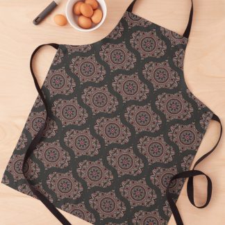 Apron, Royal Circle Rosette Dot Mandala Retro Ogee designed and sold by Triplicate Limited