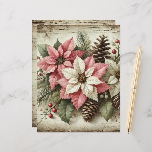 Rustic Watercolor Winter Poinsettia Paper