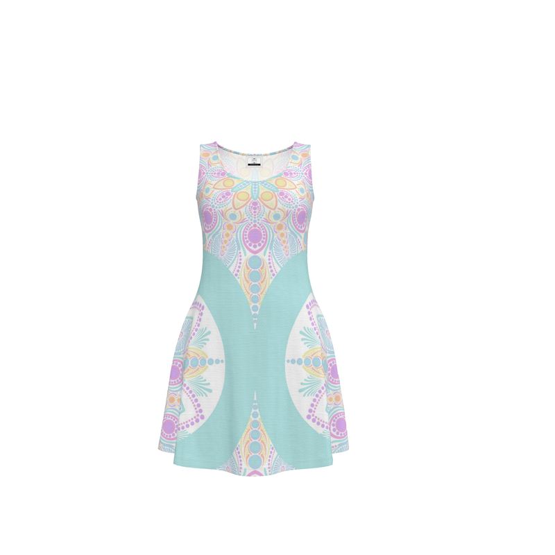 Skater Dress Retro Pastel Rainbow Ice Cream Sundae Dot Mandala