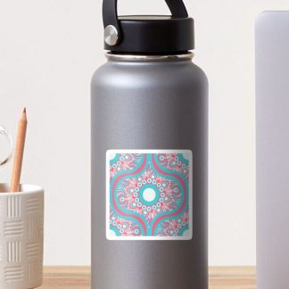 Sticker, Sunset on Sea Anemone Dot Mandala Ogee designed and sold by Triplicate Limited