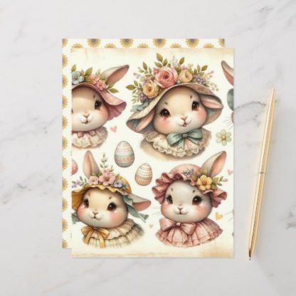 Vintage Watercolor Easter Bunnies Scrapbook Paper