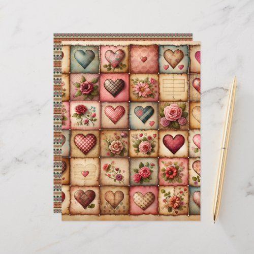 Vintage Watercolor Valentines Scrapbook Paper