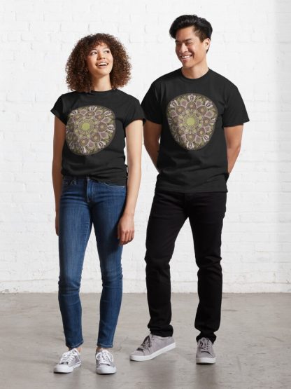 Classic T-Shirt, Warm Neutrals Pistachio Biscotti Polka Dot Mandala designed and sold by Triplicate Limited