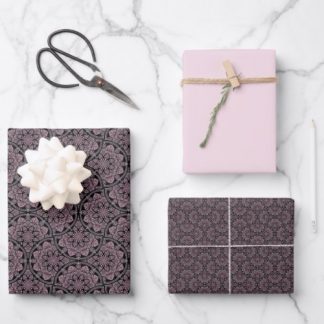 Dusky Rose Fronds Dot Mandala Art Deco Fans Wrapping Paper Sheets