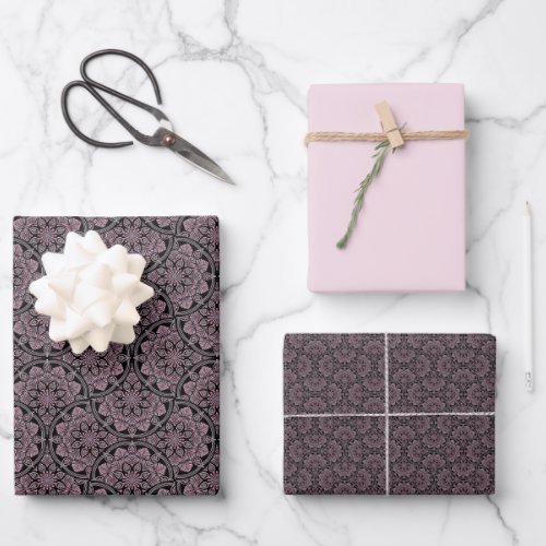 Dusky Rose Fronds Dot Mandala Art Deco Fans Wrapping Paper Sheets