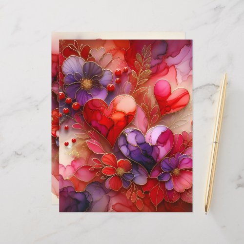 Alcohol Ink Hearts and Flowers Scrapbook Paper