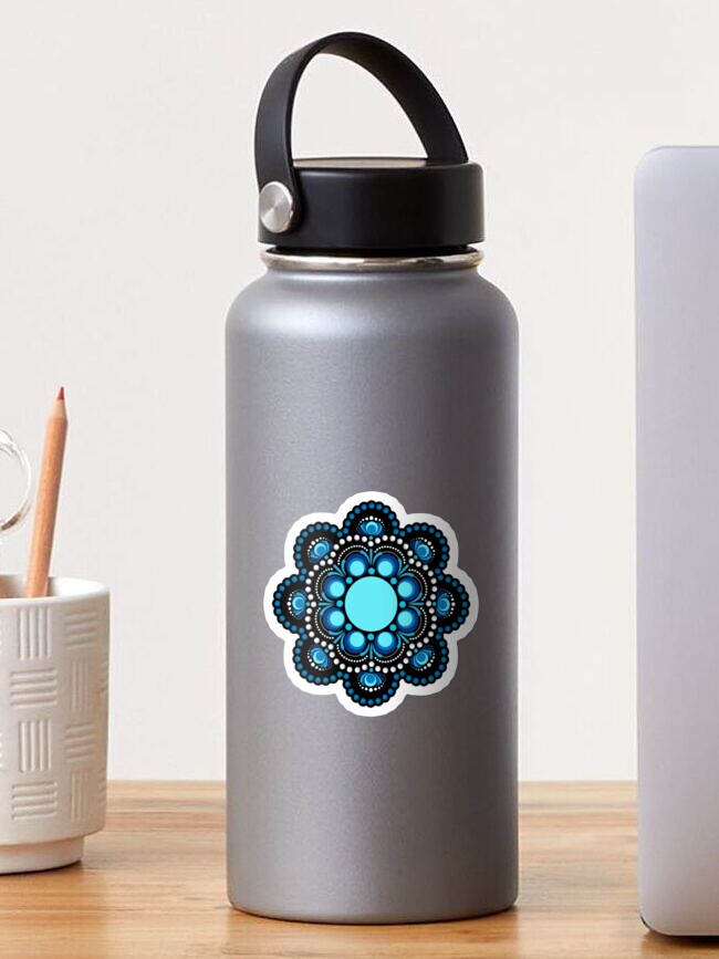Sticker, Blue Moons Dot Mandalas designed and sold by Triplicate Limited
