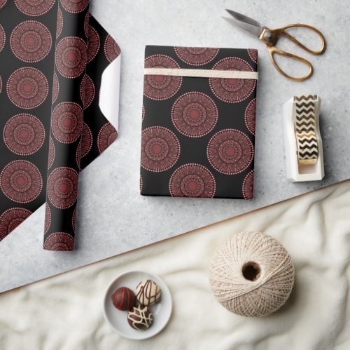Cabernet Coral Whirl Polka Dots Mandala Wrapping Paper