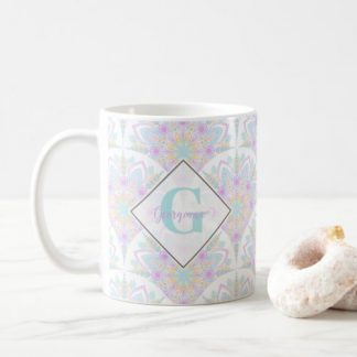Custom Name Art Deco Pastel Rainbow Floral Mandala Coffee Mug