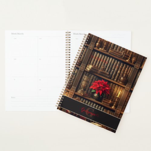 Custom Name Dark Academia Poinsettia Bookshelf Planner