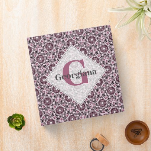 Custom Name Deco Dusky Rose Cherry Blossom Mandala 3 Ring Binder