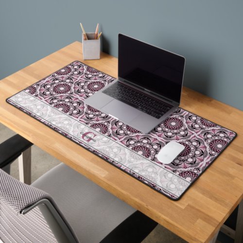 Custom Name Deco Dusky Rose Cherry Blossom Mandala Desk Mat