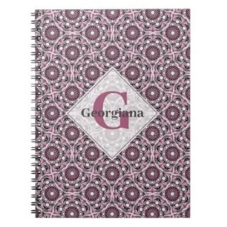 Custom Name Deco Dusky Rose Cherry Blossom Mandala Notebook