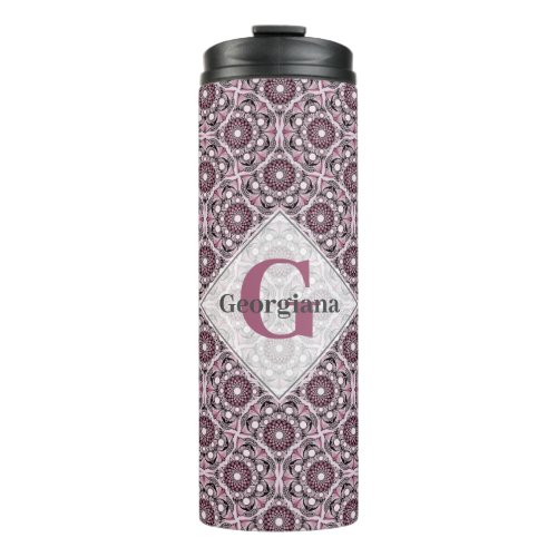 Custom Name Deco Dusky Rose Cherry Blossom Mandala Thermal Tumbler