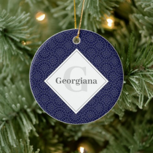 Custom Name Ditsy Winter Snow Angels Snowmen Fans Ceramic Ornament