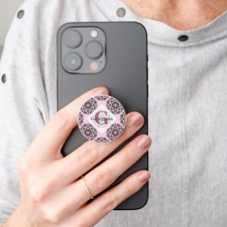 Custom Name Dusky Rose Cherry Blossom Dot Mandala PopSocket
