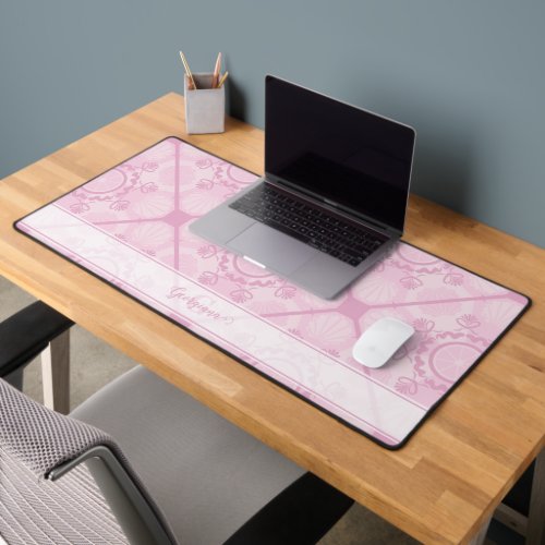 Custom Name Preppy In Pink Mandala Diamond Tiled Desk Mat