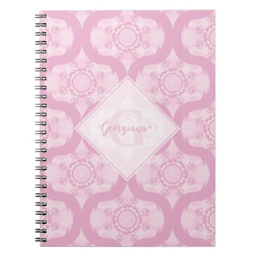 Custom Name Retro 1970s Preppy In Pink Mandala Notebook