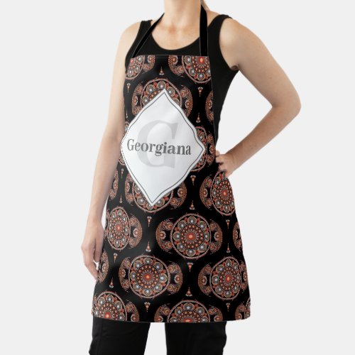 Custom Name Retro Safari Sunset Bohemian Mandala Apron