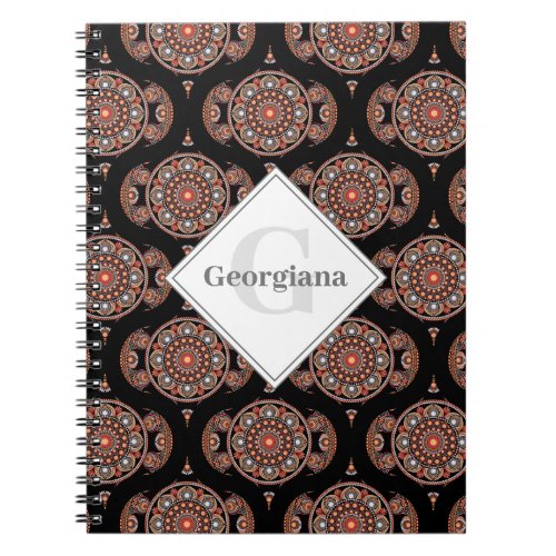 Custom Name Retro Safari Sunset Bohemian Mandala Notebook