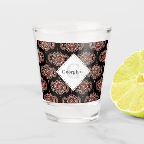 Custom Name Retro Safari Sunset Bohemian Mandala Shot Glass