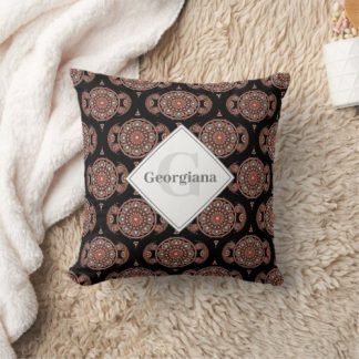 Custom Name Retro Safari Sunset Bohemian Mandala Throw Pillow