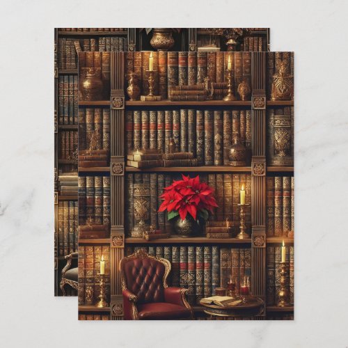 Dark Academia Poinsettia Bookshelf Scrapbook Paper