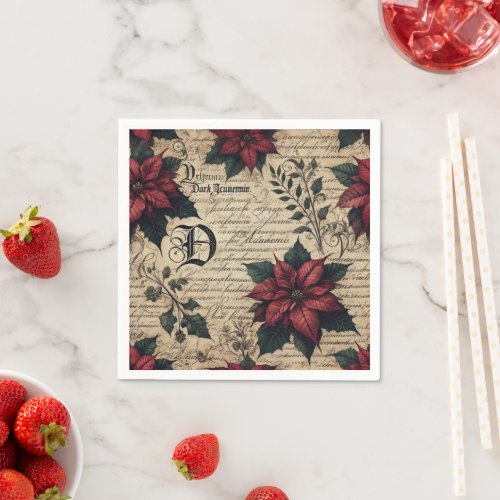 Dark Academia Poinsettia Parchment Decoupage Napkins