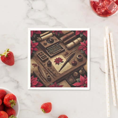 Dark Academia Poinsettias Vintage Desk Decoupage Napkins