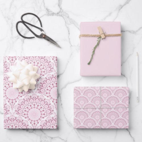 Dusky Rose Confetti Lace Art Deco Scallops Wrapping Paper Sheets