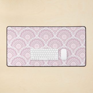 Mouse Pad, Dusky Rose Confetti Lace Dot Mandala Art Deco Scallop designed and sold by Triplicate Limited