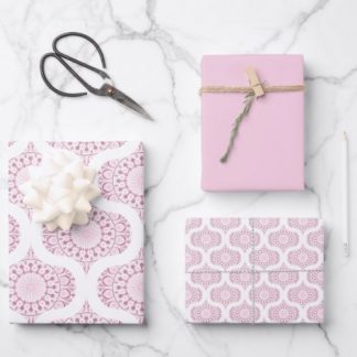 Dusky Rose Confetti Lace Retro Ogee Wrapping Paper Sheets