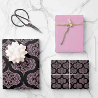 Dusky Rose Fronds Mandala Mid Mod Ogee Wrapping Paper Sheets