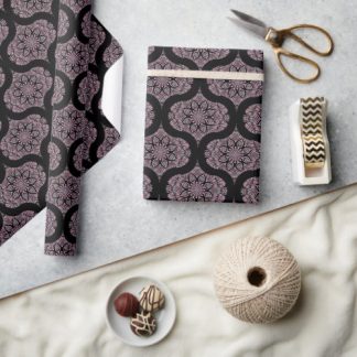 Dusky Rose Fronds Mandala Mid Mod Ogee Wrapping Paper
