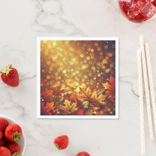 Golden Autumnal Leaves Bokeh Découpage Napkins