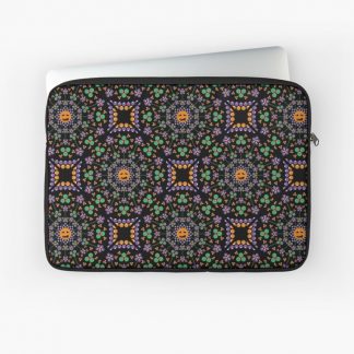 Laptop Sleeve, Halloween Cottagecore Maximalist Rainbow Dot Mandala Diamond Tile designed and sold by Triplicate Limited