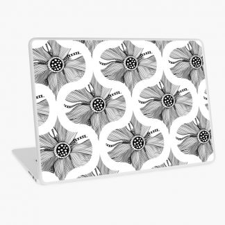 Laptop Skin, Monochrome Topography Flower Tangle Retro Ogee designed and sold by Triplicate Limited