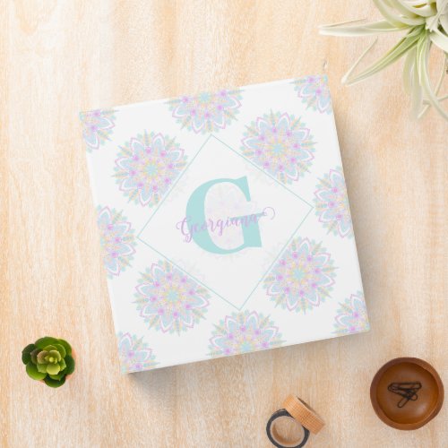 Monogram Pastel Rainbow Sundae Polka Dot Mandala 3 Ring Binder