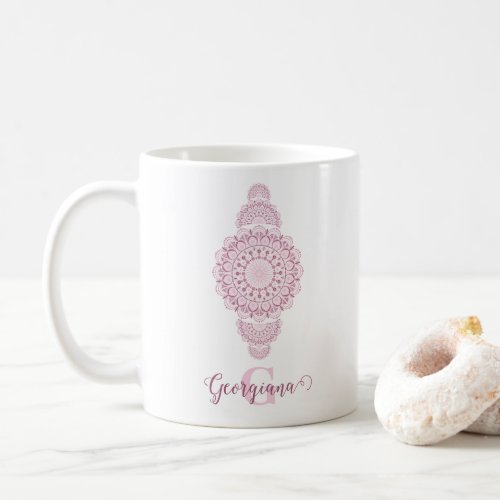 Monogram Pink Confetti Lace Ornamental Mandala Coffee Mug