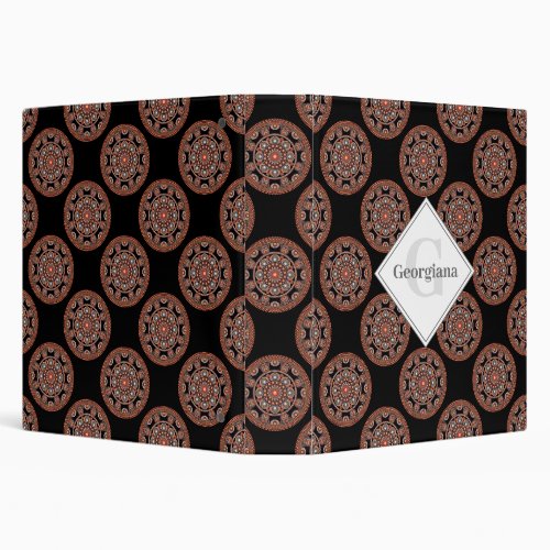 Monogram Safari Sunset Bohemian Polka Dot Mandala 3 Ring Binder