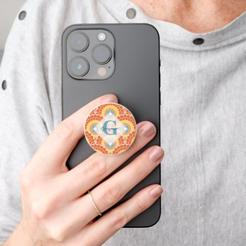 Monogrammed Art Deco Aegean Summer Radiant Mandala PopSocket