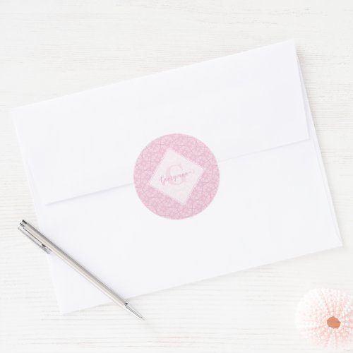 Monogrammed Art Deco Fans Preppy In Pink Mandala Classic Round Sticker