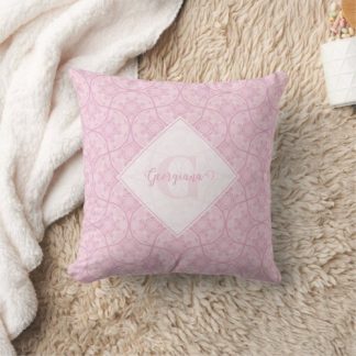 Monogrammed Art Deco Fans Preppy In Pink Mandala Throw Pillow