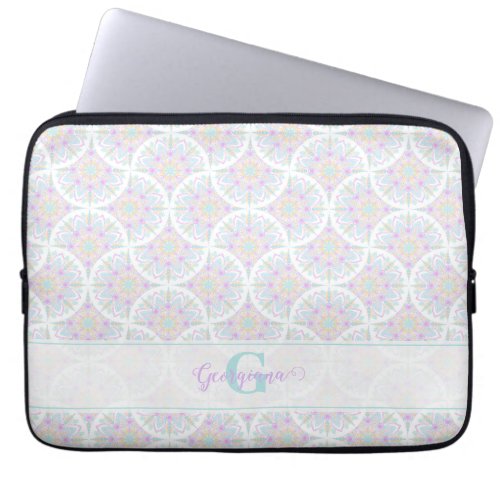 Monogrammed Pastel Rainbow Sundae Mandala Art Deco Laptop Sleeve