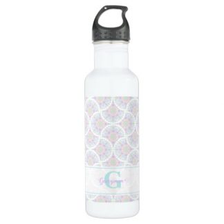 Monogrammed Pastel Rainbow Sundae Mandala Art Deco Stainless Steel Water Bottle
