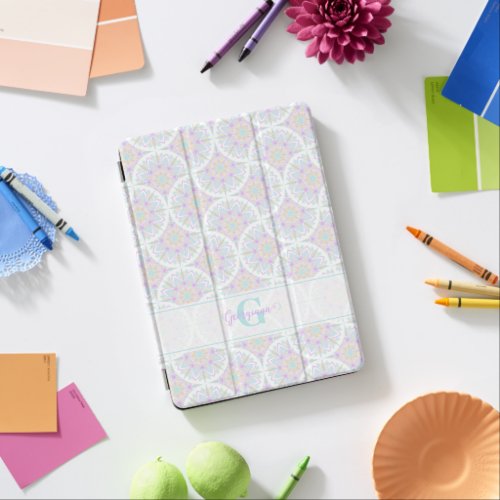 Monogrammed Pastel Rainbow Sundae Mandala Art Deco iPad Air Cover