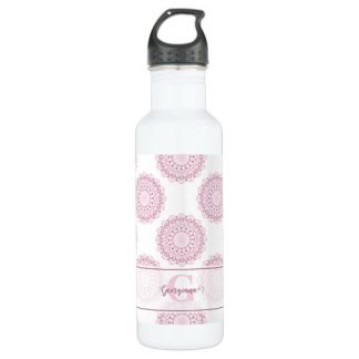 Monogrammed Pink Confetti Lace Polka Dot Mandala Stainless Steel Water Bottle